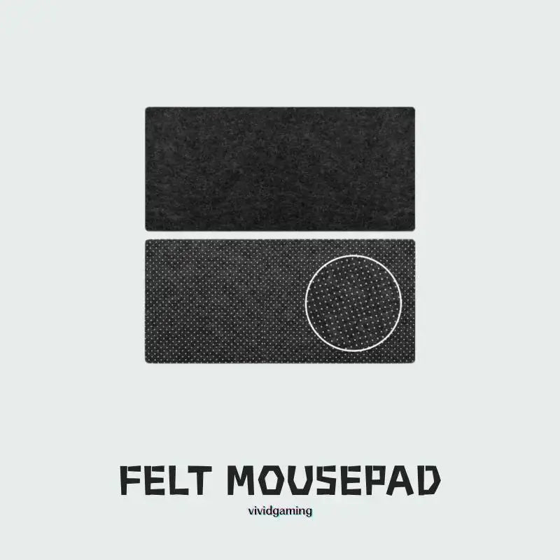 Black felt desk mat showing textured top and circular non-slip grip; FELT MOUSEPAD